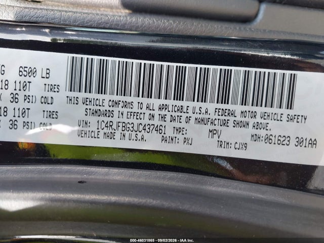 46031865 :رقم المزاد ، 1C4RJFBG3JC437461 vin ، 2018 Jeep Grand Cherokee Limited 4x4 مزاد بيع