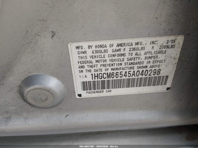 Aukcja sprzedaży 2005 Honda Accord 3.0 Ex, vin: 1HGCM66545A040298, numer aukcji: 46031867