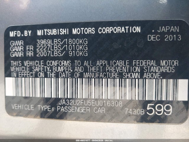 Mitsubishi LANCER ES 2014 JA32U2FU5EU016308 Image 9