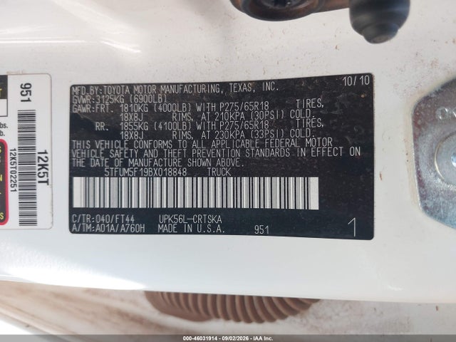 Продаж на аукціоні авто 2011 Toyota Tundra Grade 4.6l V8, vin: 5TFUM5F19BX018848, номер лоту: 46031914