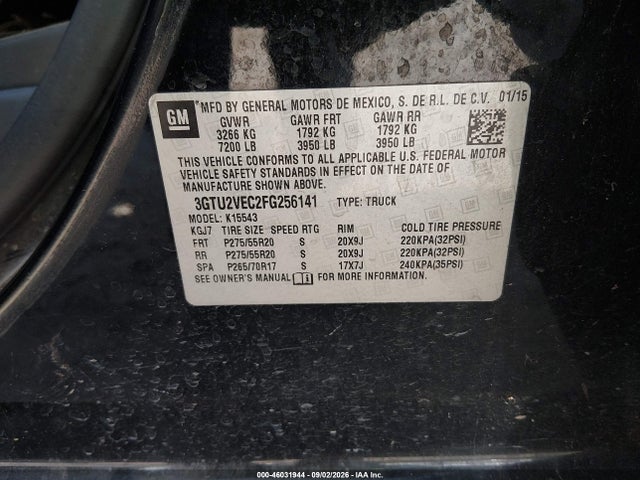 2015 Gmc Sierra 1500 Slt მანქანა იყიდება აუქციონზე, vin: 3GTU2VEC2FG256141, აუქციონის ნომერი: 46031944