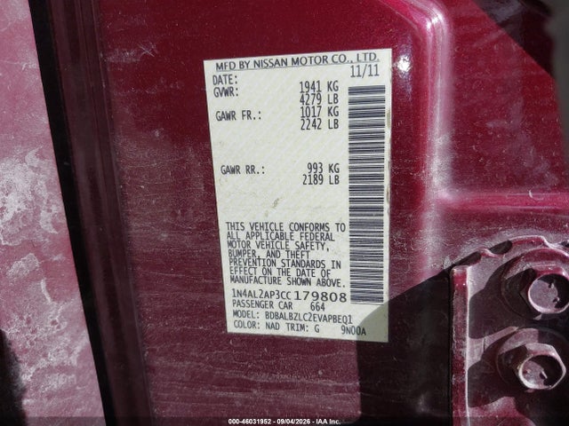 46031952 :رقم المزاد ، 1N4AL2AP3CC179808 vin ، 2012 Nissan Altima 2.5 S مزاد بيع