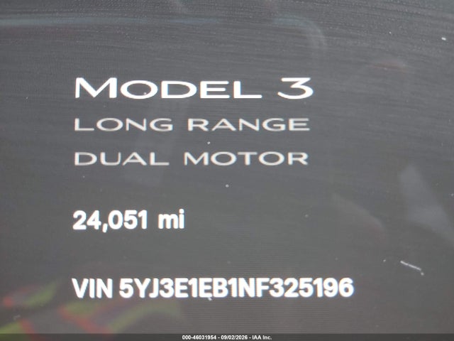 Aukcja sprzedaży 2022 Tesla Model 3 Long Range Dual Motor All-wheel Drive, vin: 5YJ3E1EB1NF325196, numer aukcji: 46031954