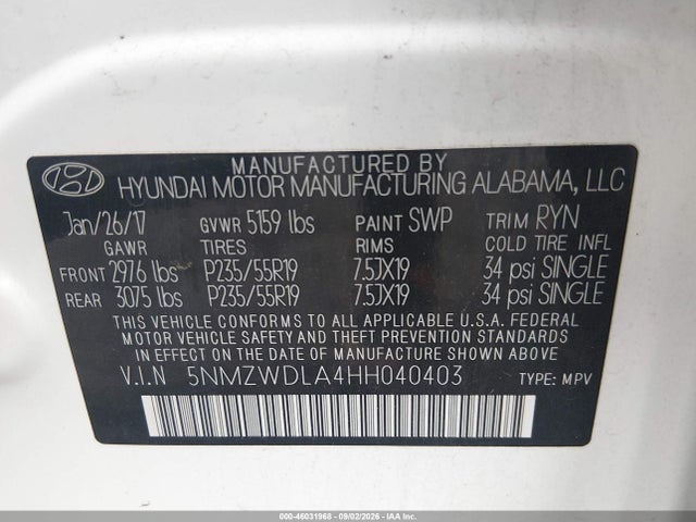 Продаж на аукціоні авто 2017 Hyundai Santa Fe Sport 2.0t Ultimate, vin: 5NMZWDLA4HH040403, номер лоту: 46031968