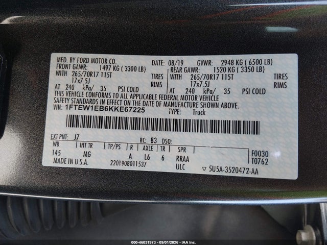 Продаж на аукціоні авто 2019 Ford F-150 Xl/xlt, vin: 1FTEW1EB6KKE67225, номер лоту: 46031973