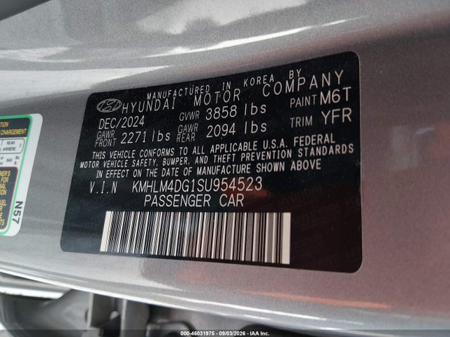 Продаж на аукціоні авто 2025 Hyundai Elantra Sel Sport, vin: KMHLM4DG1SU954523, номер лоту: 46031975