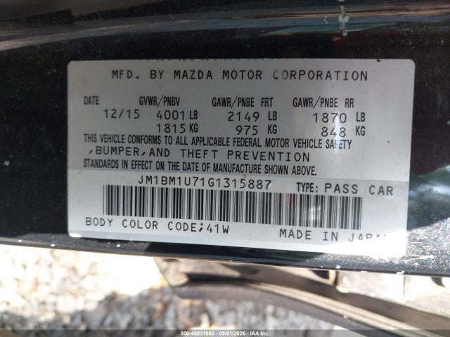 Aukcja sprzedaży 2016 Mazda Mazda3 I Sport, vin: JM1BM1U71G1315887, numer aukcji: 46031985