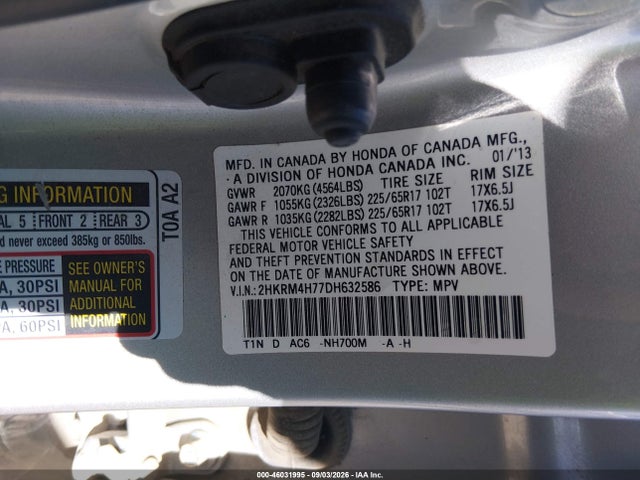 Продаж на аукціоні авто 2013 Honda Cr-v Ex-l, vin: 2HKRM4H77DH632586, номер лоту: 46031995
