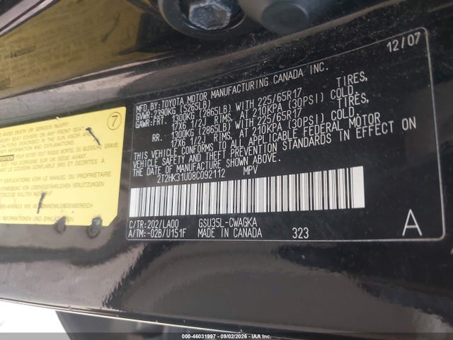 Aukcja sprzedaży 2008 Lexus Rx 350, vin: 2T2HK31U08C092112, numer aukcji: 46031997
