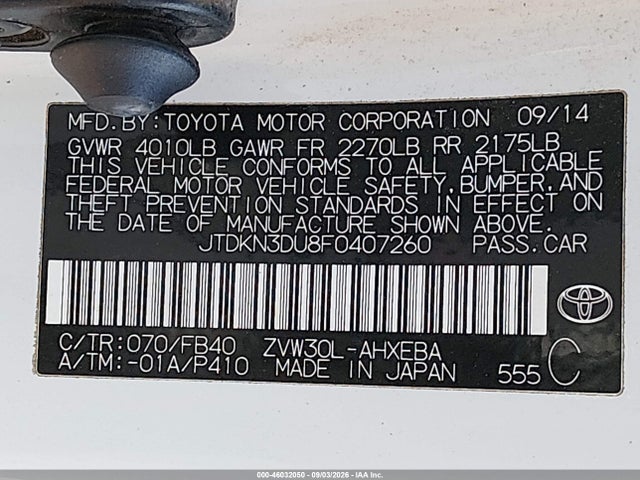 Toyota Prius Two 2015 JTDKN3DU8F0407260 Image 9