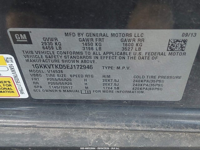 2014 Gmc Acadia Denali მანქანა იყიდება აუქციონზე, vin: 1GKKVTKD5EJ172946, აუქციონის ნომერი: 46032064