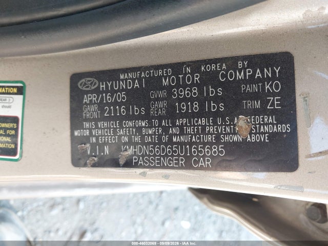 Продаж на аукціоні авто 2005 Hyundai Elantra Gls/gt, vin: KMHDN56D65U165685, номер лоту: 46032069