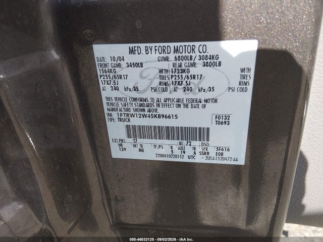 Продаж на аукціоні авто 2005 Ford F-150 Xlt, vin: 1FTRW12W45KB96615, номер лоту: 46032125