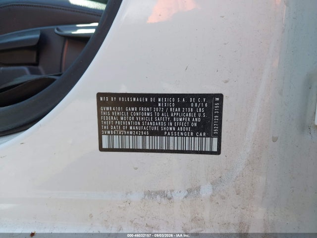 Продажа на аукционе авто 2017 Volkswagen Jetta 1.4t Se, vin: 3VWB67AJ9HM242945, номер лота: 46032157