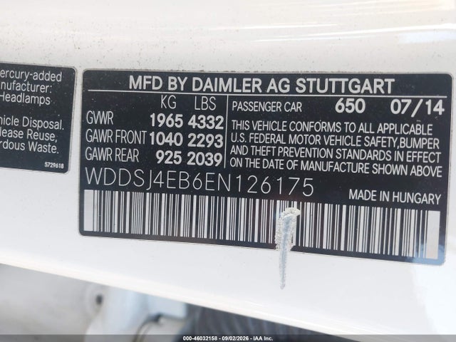 Продаж на аукціоні авто 2014 Mercedes-benz Cla 250, vin: WDDSJ4EB6EN126175, номер лоту: 46032158