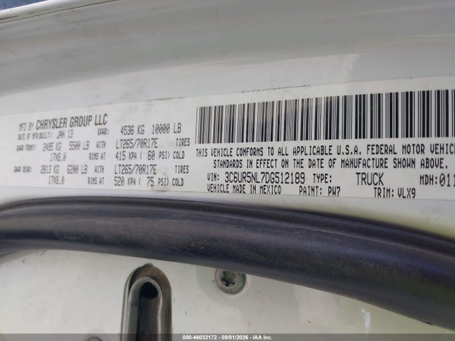 46032172 :رقم المزاد ، 3C6UR5NL7DG512189 vin ، 2013 Ram 2500 Laramie مزاد بيع