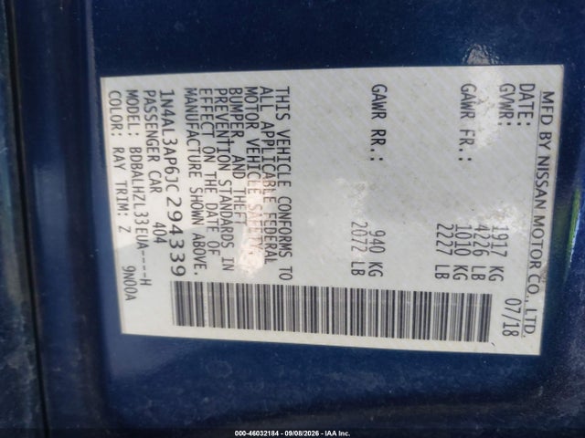 Nissan Altima 2.5 Sr 2018 1N4AL3AP6JC294339 Image 9