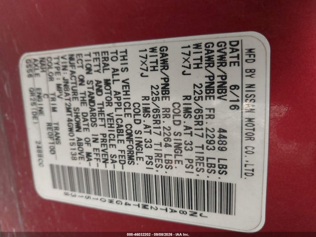 Nissan ROGUE S 2016 JN8AT2MT4GW015138 Image 9