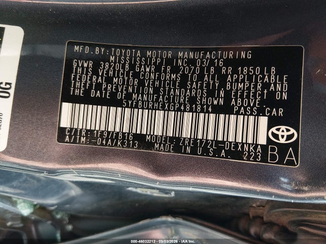 Toyota COROLLA LE 2016 5YFBURHEXGP481814 Image 9