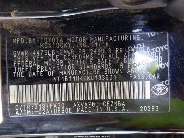 Toyota CAMRY LE 2019 4T1B11HK0KU193601 Image 9