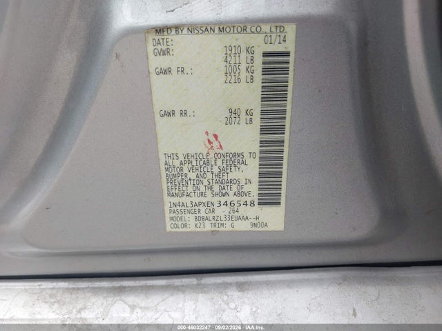 Aukcja sprzedaży 2014 Nissan Altima 2.5 S, vin: 1N4AL3APXEN346548, numer aukcji: 46032247