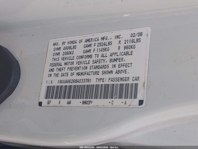 Продаж на аукціоні авто 2008 Acura Tl 3.2, vin: 19UUA66268A033781, номер лоту: 46032258