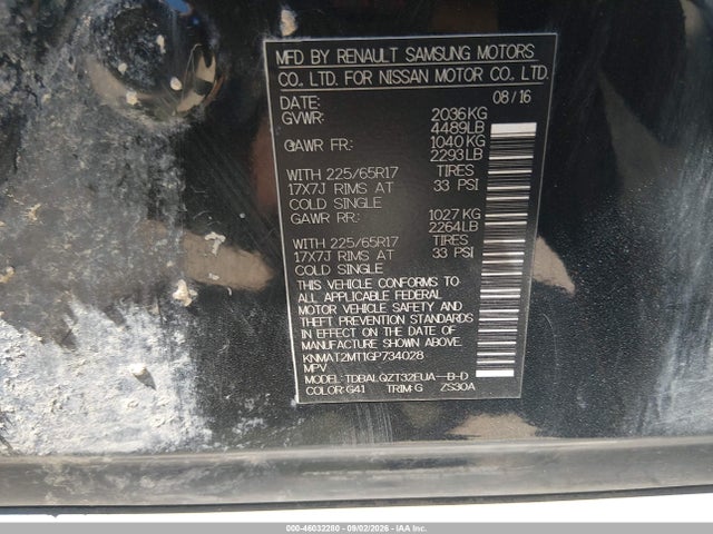 Aukcja sprzedaży 2016 Nissan Rogue Sv, vin: KNMAT2MT1GP734028, numer aukcji: 46032280