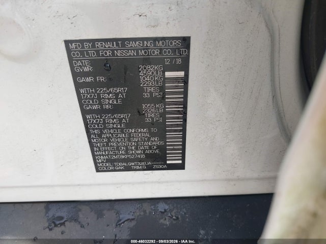 Продажа на аукционе авто 2019 Nissan Rogue Sv, vin: KNMAT2MT8KP527418, номер лота: 46032292