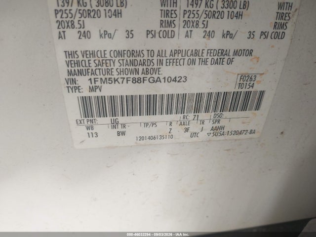 Продажа на аукционе авто 2015 Ford Explorer Limited, vin: 1FM5K7F88FGA10423, номер лота: 46032294