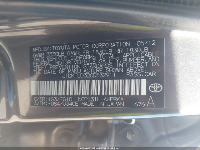 Продажа на аукционе авто 2012 Toyota Yaris Le, vin: JTDKTUD32CD532911, номер лота: 46032307
