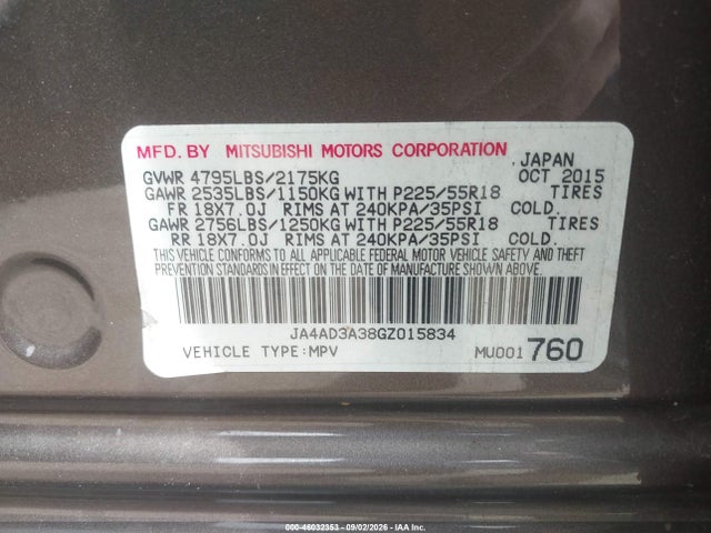 Auction sale of the 2016 Mitsubishi Outlander Se, vin: JA4AD3A38GZ015834, lot number: 46032353