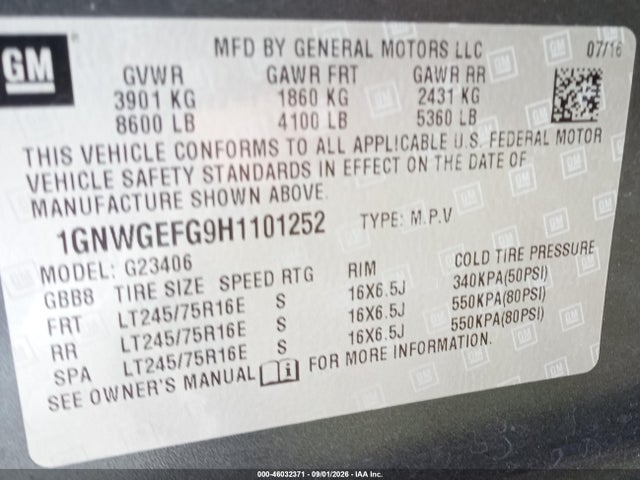 Chevrolet Express 2500 Ls 2017 1GNWGEFG9H1101252 Image 8