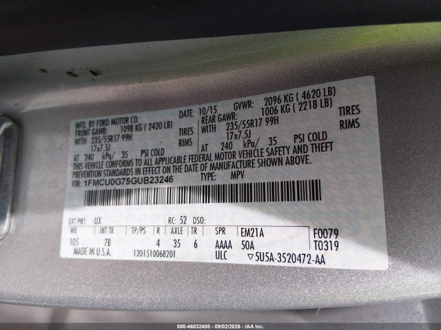 Ford ESCAPE SE 2016 1FMCU0G75GUB23246 Image 9