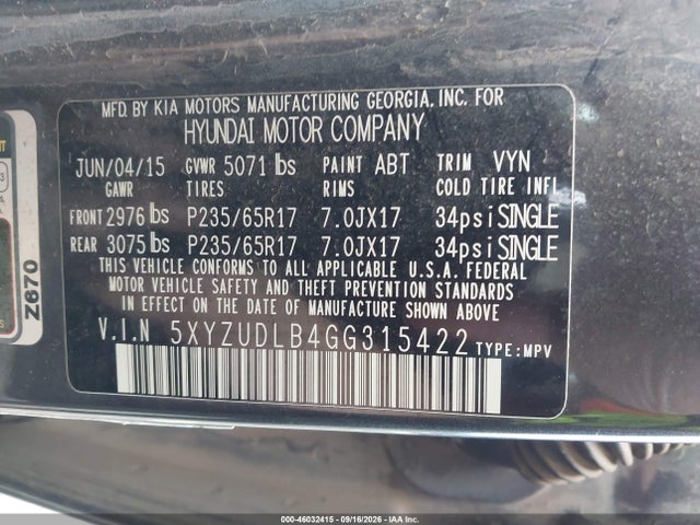 Aukcja sprzedaży 2016 Hyundai Santa Fe Sport 2.4l, vin: 5XYZUDLB4GG315422, numer aukcji: 46032415
