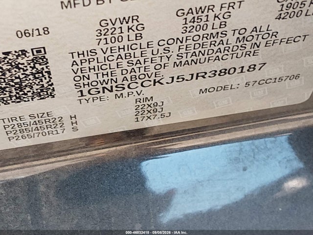 Продажа на аукционе авто 2018 Chevrolet Tahoe Premier, vin: 1GNSCCKJ5JR380187, номер лота: 46032418