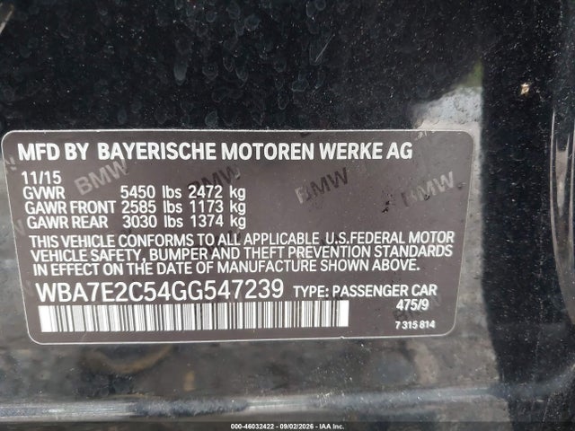 Aukcja sprzedaży 2016 Bmw 740i, vin: WBA7E2C54GG547239, numer aukcji: 46032422