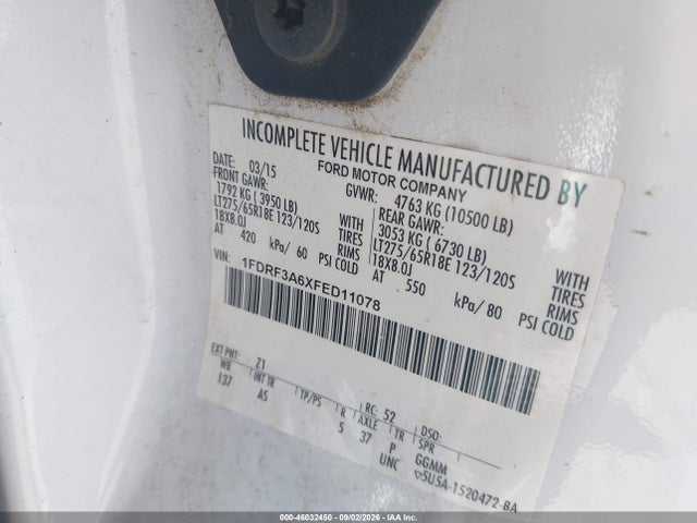 Ford F-350 Xl/xlt 2015 1FDRF3A6XFED11078 Image 9