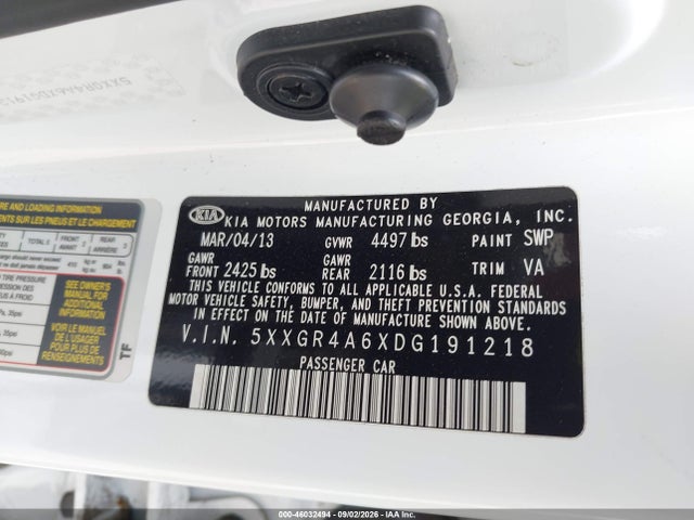Aukcja sprzedaży 2013 Kia Optima Sx, vin: 5XXGR4A6XDG191218, numer aukcji: 46032494