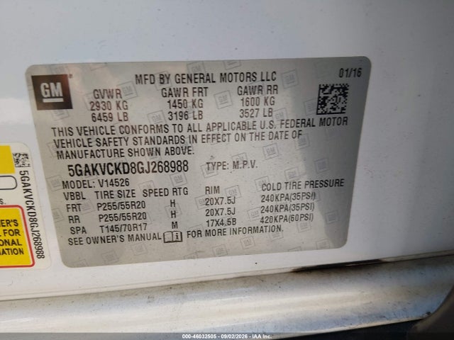 Aukcja sprzedaży 2016 Buick Enclave Premium, vin: 5GAKVCKD8GJ268988, numer aukcji: 46032505