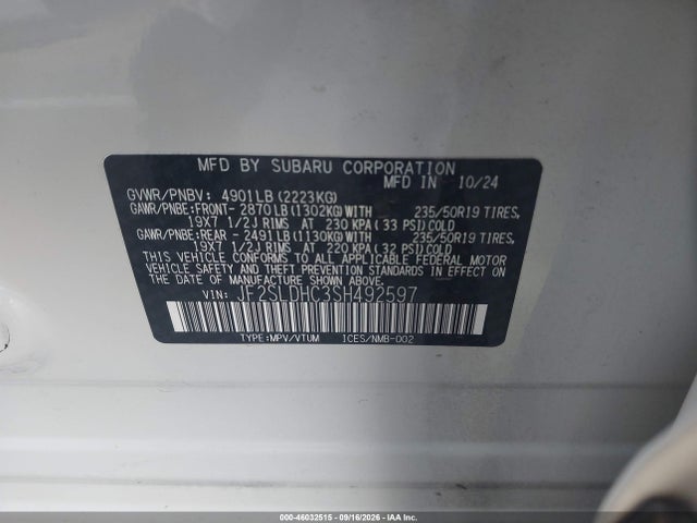 Auction sale of the 2025 Subaru Forester Sport, vin: JF2SLDHC3SH492597, lot number: 46032515