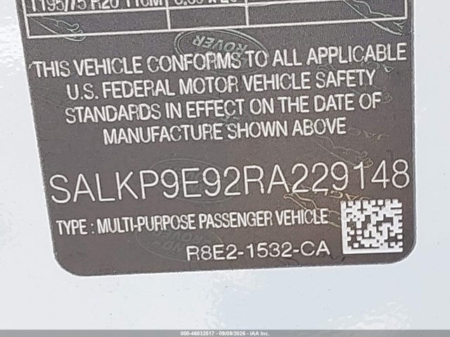 2024 Land Rover Range Rover P530 Se მანქანა იყიდება აუქციონზე, vin: SALKP9E92RA229148, აუქციონის ნომერი: 46032517
