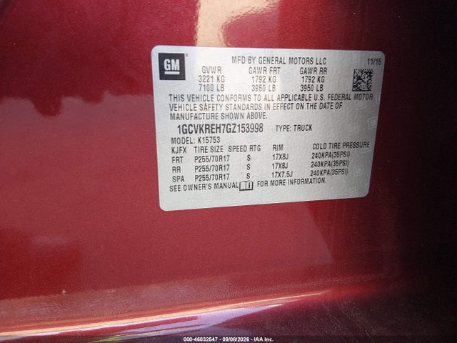 Aukcja sprzedaży 2016 Chevrolet Silverado 1500 Lt, vin: 1GCVKREH7GZ153998, numer aukcji: 46032547