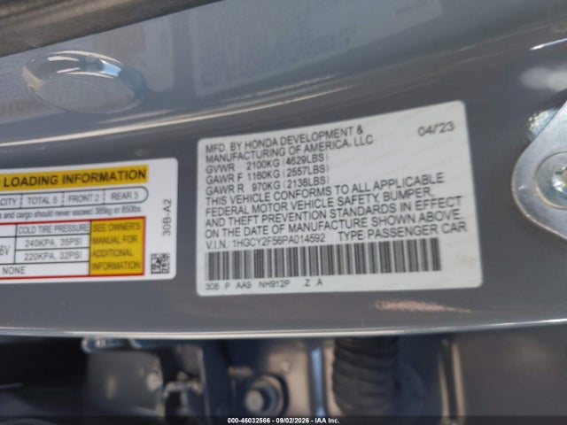 1HGCY2F56PA014592 Honda Accord Hybrid Sport