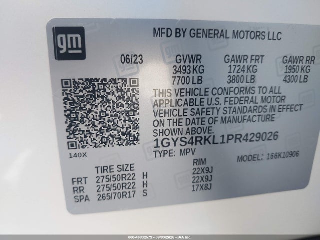 46032579 :رقم المزاد ، 1GYS4RKL1PR429026 vin ، 2023 Cadillac Escalade Esv 4wd Sport Platinum مزاد بيع