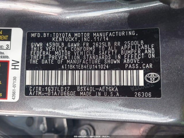 4T1BK1EB4FU141024 Toyota AVALON XLE