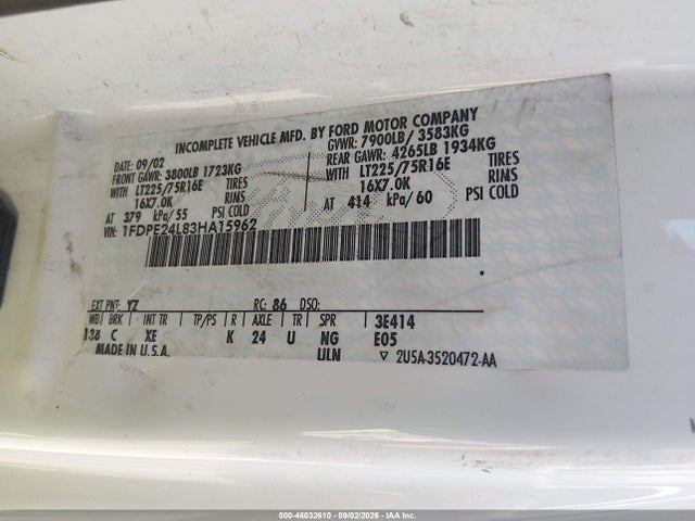 46032610 :رقم المزاد ، 1FDPE24L83HA15962 vin ، 2003 Ford E-250 Recreational مزاد بيع