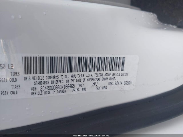 46032625 :رقم المزاد ، 2C4RDGCG6CR166465 vin ، 2012 Dodge Grand Caravan Sxt مزاد بيع
