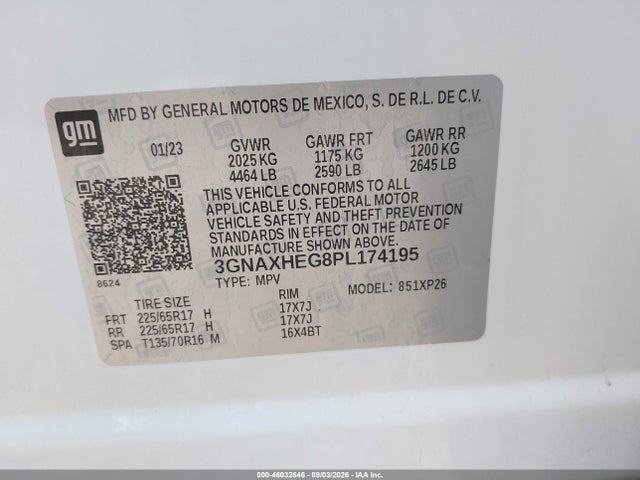 Aukcja sprzedaży 2023 Chevrolet Equinox Fwd Ls, vin: 3GNAXHEG8PL174195, numer aukcji: 46032646