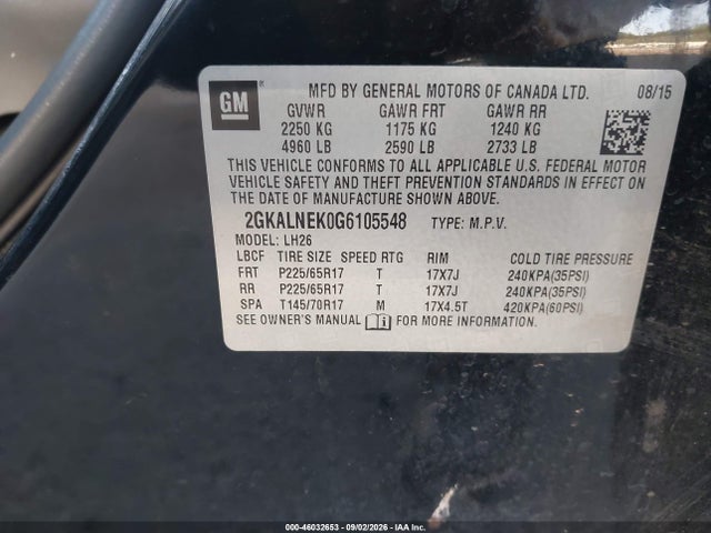 Продаж на аукціоні авто 2016 Gmc Terrain Sle-2, vin: 2GKALNEK0G6105548, номер лоту: 46032653