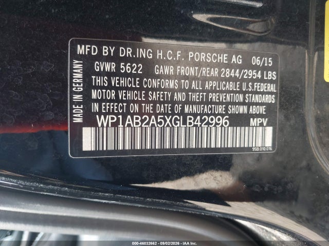Продаж на аукціоні авто 2016 Porsche Macan S, vin: WP1AB2A5XGLB42996, номер лоту: 46032662